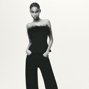 BNWT Zara Strapless Feather Top in Black, Size Large